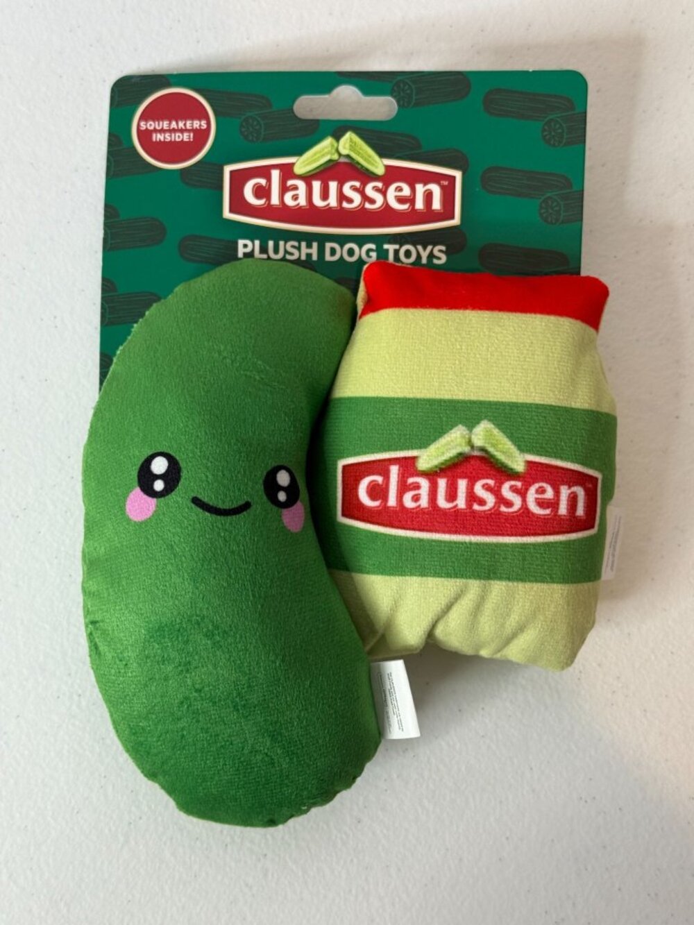 Claussen Pickle Jar 2 Pc Plush Squeaker Dog Toy Set Novelty New